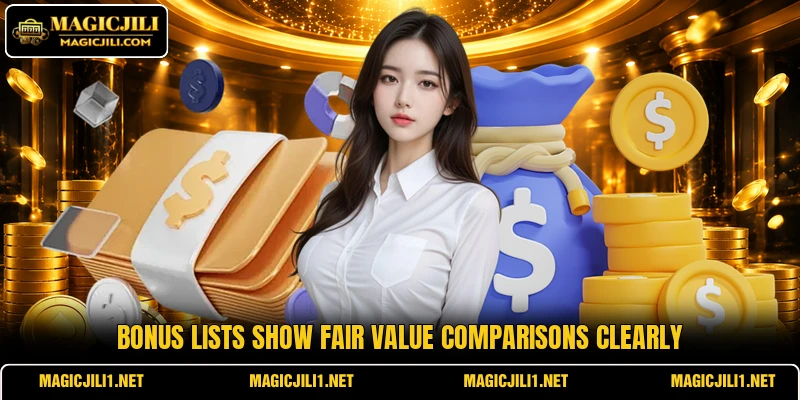 Bonus lists show fair value comparisons clearly