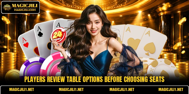 Players review table options before choosing seats